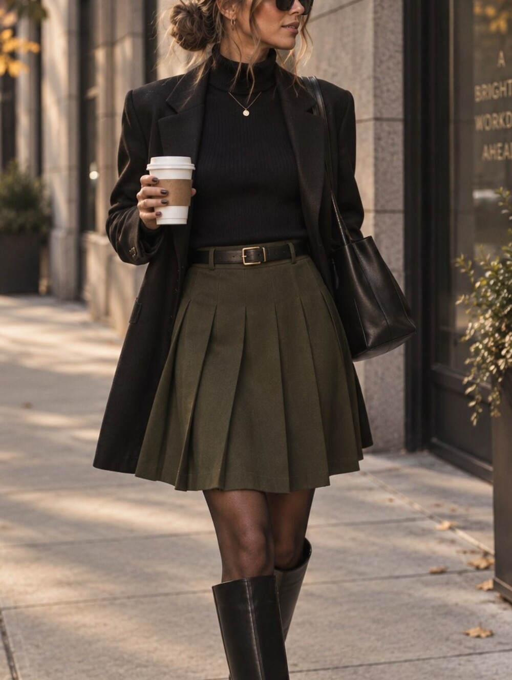 Jones Studio Olive Green Pleated Circle Skirt